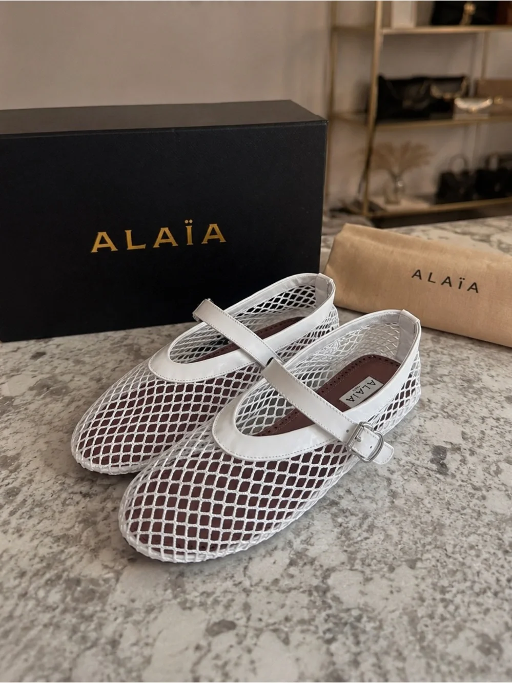 White Mesh Alaia ballet Flats